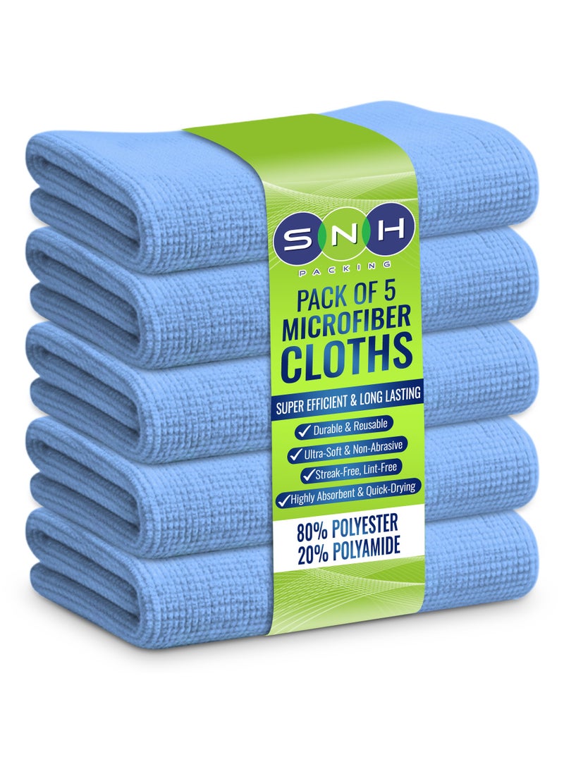 SNH Packing مجموعة SNH من 5 قطع من مناشف التنظيف المصنوعة من الألياف الدقيقة 40 × 40 سم - ألوان مختلطة - فائقة الامتصاص، خالية من الوبر وخالية من الخطوط لمناشف متعددة الاستخدامات للمطبخ، السيارة، الحمام والزجاج - Image 1